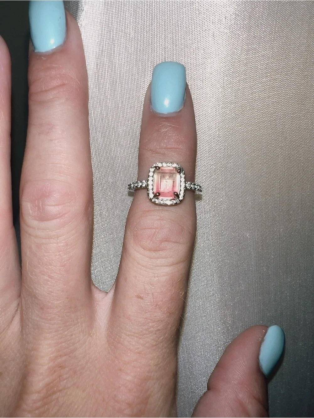 Princess cushion cut watermelon tourlemine ring size 6